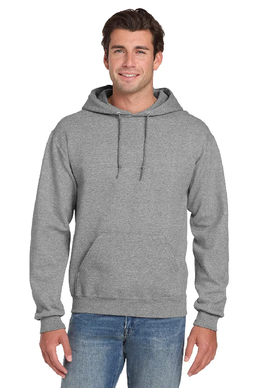 Men's summer hoodie-Jerzees Mens Super Sweats NuBlend Pill Resistant Fleece Hooded Sweatshirt Hoodie w/ Pouch Pocket - Oxford Grey