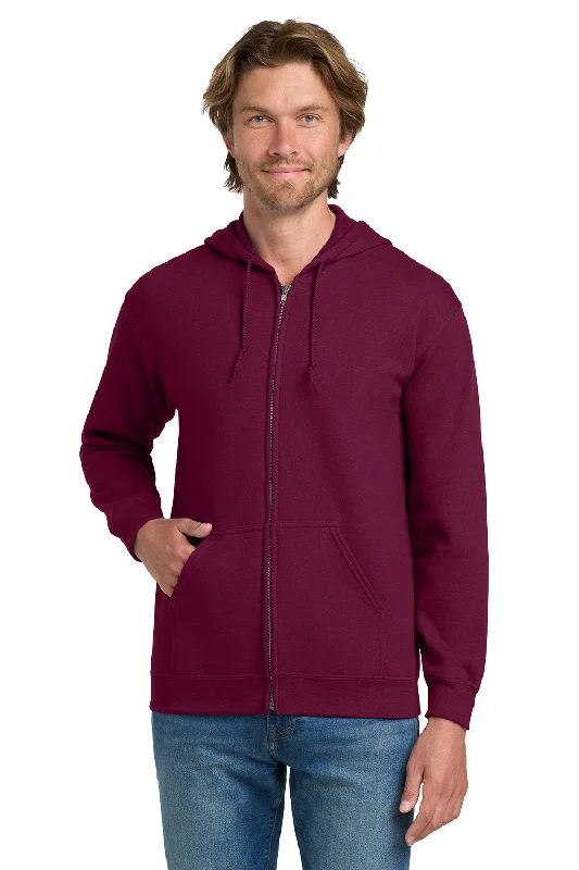 Men's eco-conscious hoodie-Gildan Mens Pill Resistant Full Zip Hooded Sweatshirt Hoodie w/ Pockets - Maroon