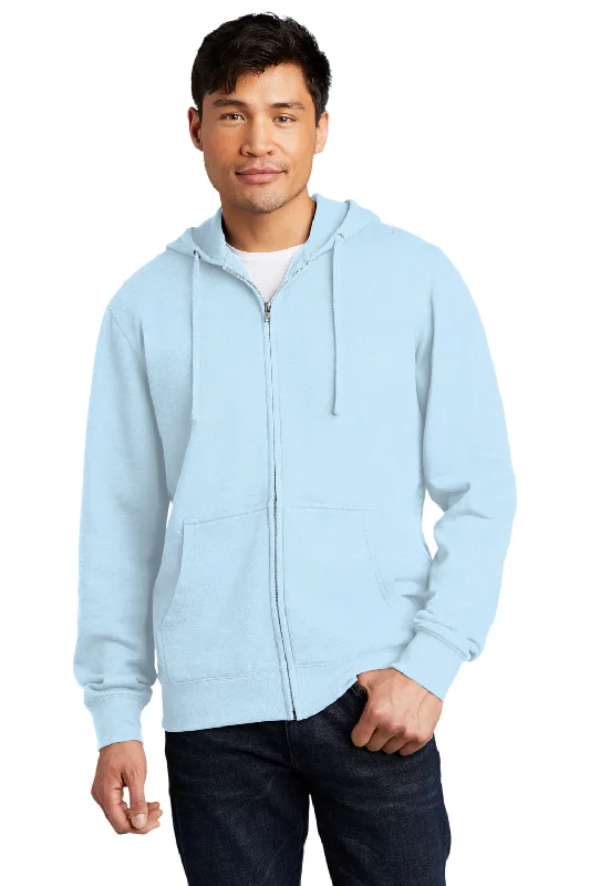 Men's antibacterial hoodie-District Mens Very Important Fleece Full Zip Hooded Sweatshirt Hoodie w/ Pockets - Ice Blue