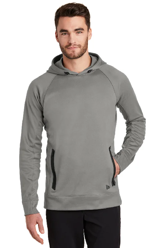 Men's performance hoodie-New Era Mens Venue Fleece Moisture Wicking Hooded Sweatshirt Hoodie w/ Pockets - Shadow Grey