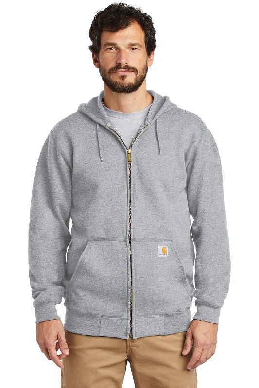 Men's high-performance hoodie-Carhartt Mens Full Zip Hooded Sweatshirt Hoodie w/ Pockets - Heather Grey