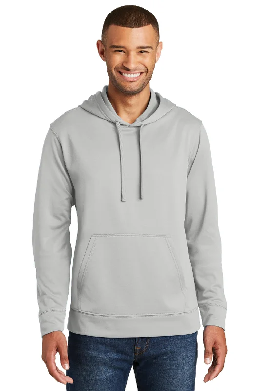 Men's adaptable hoodie-Port & Company Mens Dry Zone Performance Moisture Wicking Fleece Hooded Sweatshirt Hoodie w/ Pouch Pocket - Silver Grey