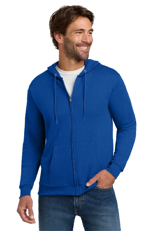 Men's sporty hoodie-Hanes Mens EcoSmart Print Pro XP Pill Resistant Full Zip Hooded Sweatshirt Hoodie w/ Pockets - Deep Royal Blue