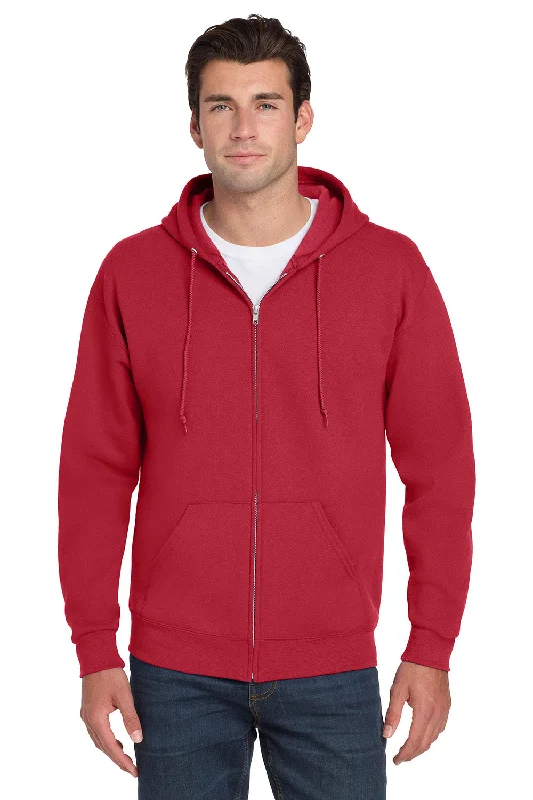 Men's versatile hoodie-Jerzees Mens NuBlend Pill Resistant Fleece Full Zip Hooded Sweatshirt Hoodie w/ Pockets - True Red