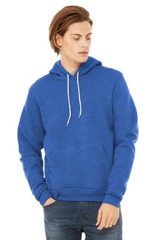 Men's durable hoodie-Bella + Canvas Mens Sponge Fleece Hooded Sweatshirt Hoodie w/ Pouch Pocket - Heather True Royal Blue