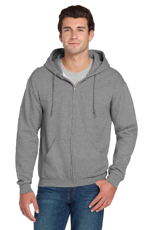 Men's high-performance hoodie-Jerzees Mens Super Sweats NuBlend Pill Resistant Fleece Full Zip Hooded Sweatshirt Hoodie w/ Pockets - Oxford Grey