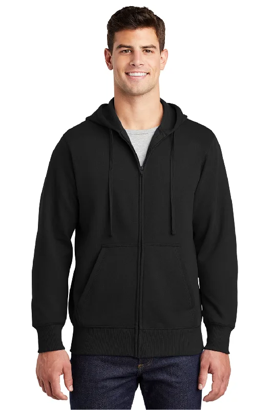 Men's antibacterial hoodie-Sport-Tek Mens Fleece Full Zip Hooded Sweatshirt Hoodie w/ Pouch Pocket - Black