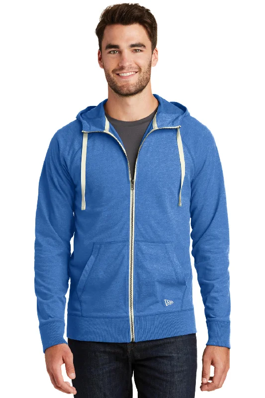 Men's comfortable hoodie-New Era Mens Sueded Full Zip Hooded Sweatshirt Hoodie w/ Pockets - Heather Royal Blue