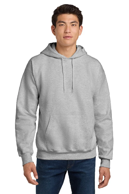 Men's lightweight hoodie-Hanes Mens Ultimate Cotton PrintPro XP Pill Resistant Hooded Sweatshirt Hoodie w/ Pouch Pocket - Ash Grey