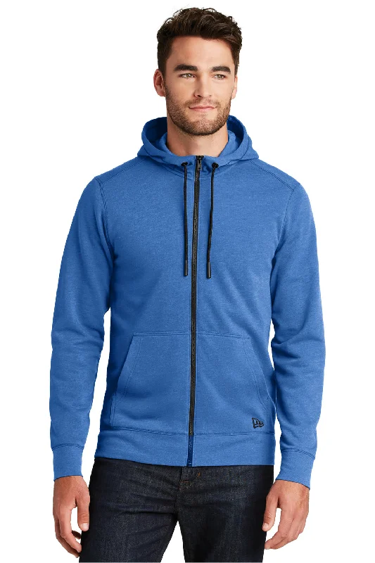 Men's sporty hoodie-New Era Mens Fleece Full Zip Hooded Sweatshirt Hoodie w/ Pockets - Heather Royal Blue