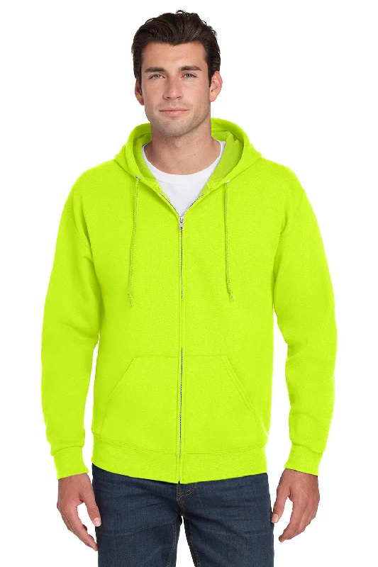 Men's wrinkle-free hoodie-Jerzees Mens NuBlend Pill Resistant Fleece Full Zip Hooded Sweatshirt Hoodie w/ Pockets - Safety Green