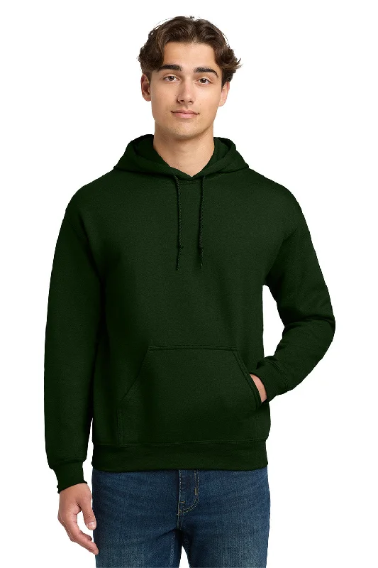 Men's wrinkle-free hoodie-Gildan Mens DryBlend Moisture Wicking Hooded Sweatshirt Hoodie w/ Pouch Pocket - Forest Green