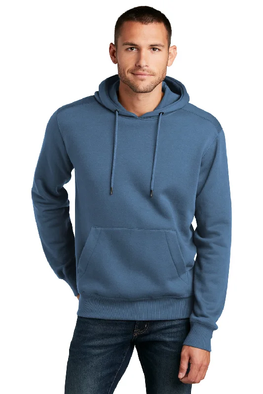 Men's functional hoodie-District Mens Perfect Weight Fleece Hooded Sweatshirt Hoodie w/ Pouch Pocket - Maritime Blue