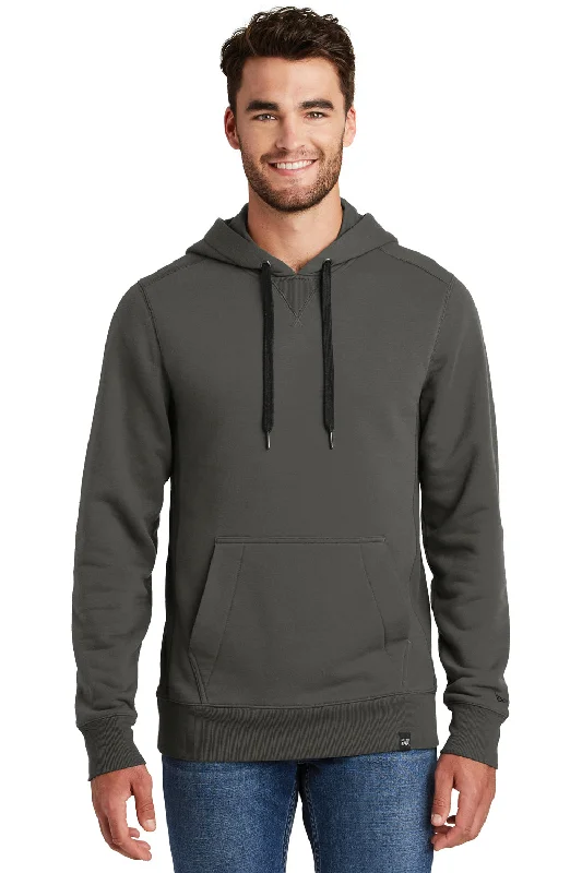 Men's wrinkle-free hoodie-New Era Mens Sueded French Terry Hooded Sweatshirt Hoodie w/ Pouch Pocket - Graphite Grey