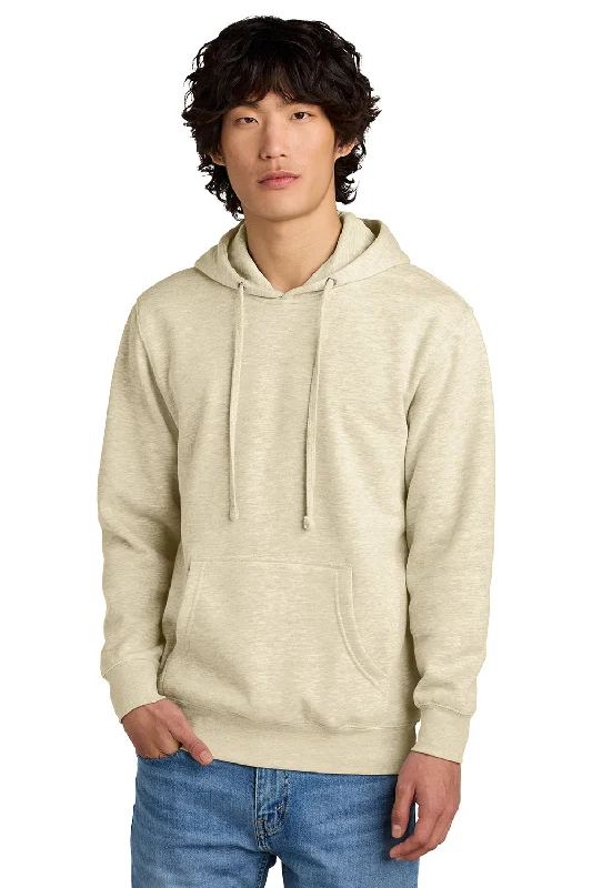 Men's breathable hoodie-District Mens Very Important Fleece Hooded Sweatshirt Hoodie w/ Pouch Pocket - Heather Oatmeal