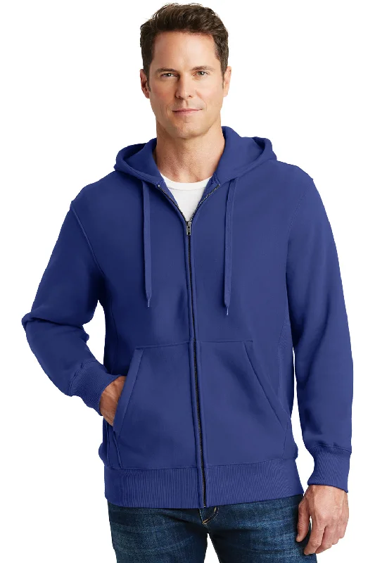 Men's lightweight hoodie-Sport-Tek Mens Fleece Full Zip Hooded Sweatshirt Hoodie w/ Pockets - Royal Blue