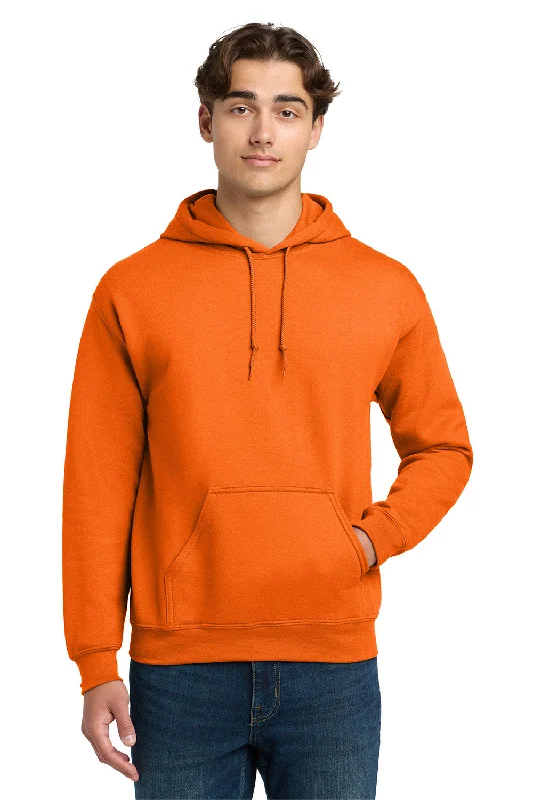 Men's tech-fabric hoodie-Gildan Mens DryBlend Moisture Wicking Hooded Sweatshirt Hoodie w/ Pouch Pocket - Safety Orange