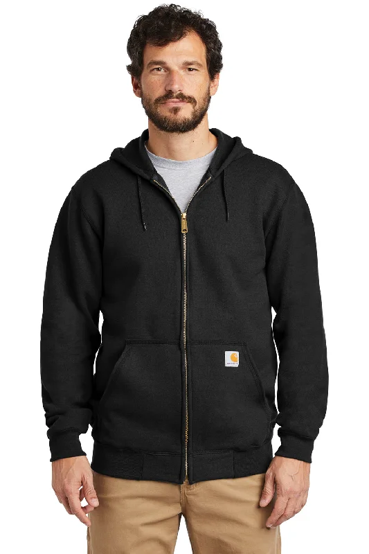 Men's gym performance hoodie-Carhartt Mens Full Zip Hooded Sweatshirt Hoodie w/ Pockets - Black