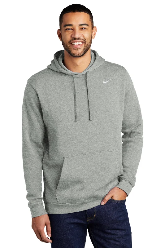 Men's ultra-comfortable hoodie-Nike Mens Club Fleece Hooded Sweatshirt Hoodie w/ Pouch Pocket - Heather Dark Grey