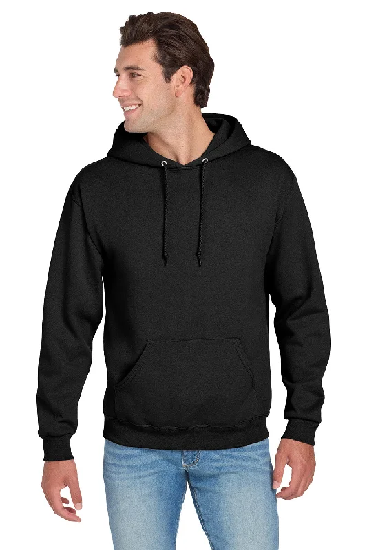 Men's relaxed fit hoodie-Jerzees Mens NuBlend Pill Resistant Fleece Hooded Sweatshirt Hoodie w/ Pouch Pocket - Black