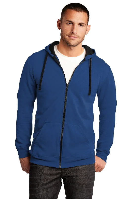 Men's antibacterial hoodie-District Mens The Concert Fleece Full Zip Hooded Sweatshirt Hoodie w/ Pockets - Deep Royal Blue