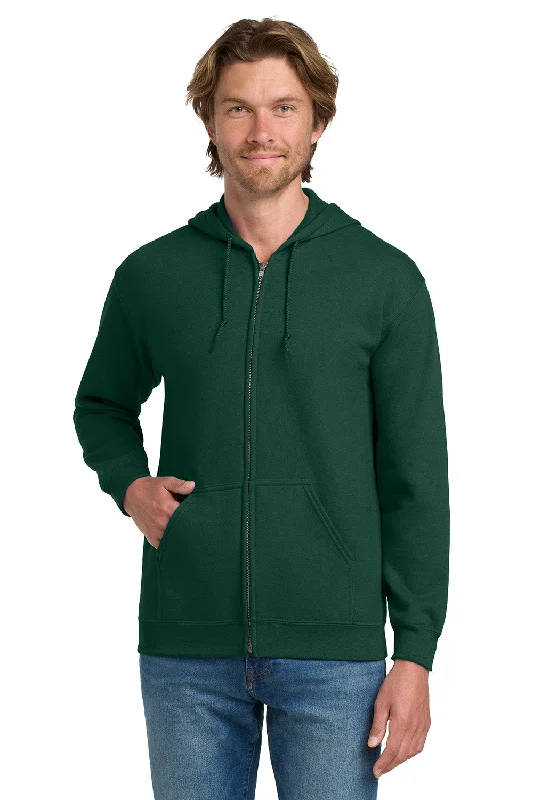 Men's fashion-forward hoodie-Gildan Mens Pill Resistant Full Zip Hooded Sweatshirt Hoodie w/ Pockets - Forest Green