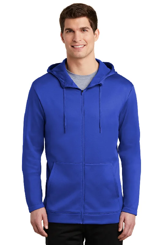 Men's modern hoodie-Nike Mens Therma-Fit Moisture Wicking Fleece Full Zip Hooded Sweatshirt Hoodie w/ Pockets - Game Royal Blue