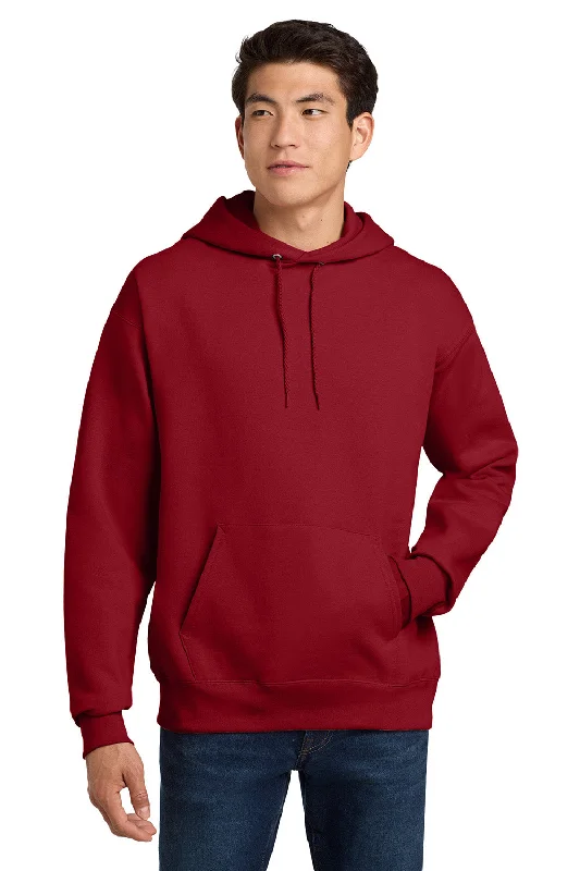 Men's high-stretch hoodie-Hanes Mens Ultimate Cotton PrintPro XP Pill Resistant Hooded Sweatshirt Hoodie w/ Pouch Pocket - Deep Red