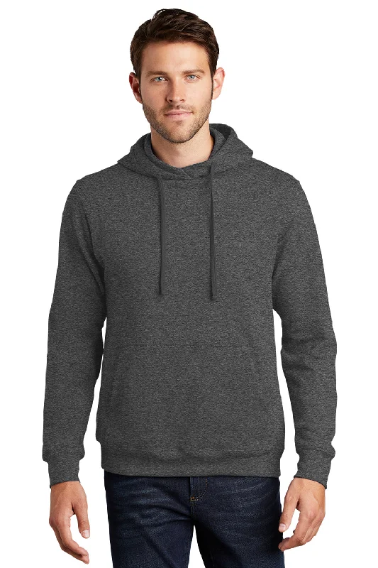 Men's wrinkle-resistant hoodie-Port & Company Mens Fan Favorite Fleece Hooded Sweatshirt Hoodie w/ Pouch Pocket - Heather Dark Grey