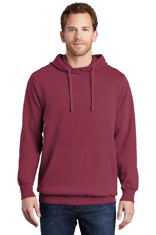 Men's comfortable hoodie-Port & Company Mens Beach Wash Fleece Hooded Sweatshirt Hoodie w/ Pouch Pocket - Merlot Red