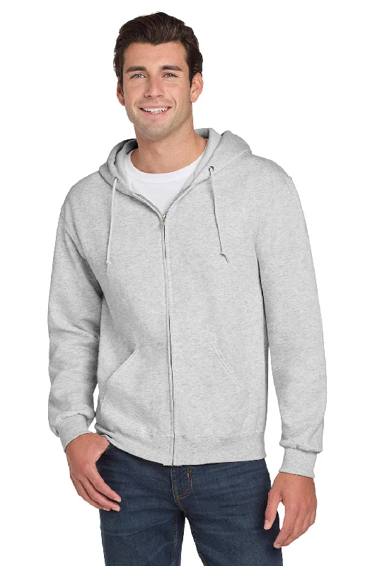 Men's gym performance hoodie-Jerzees Mens NuBlend Pill Resistant Fleece Full Zip Hooded Sweatshirt Hoodie w/ Pockets - Ash Grey