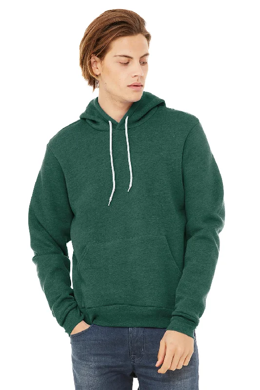 Men's gym-ready hoodie-Bella + Canvas Mens Sponge Fleece Hooded Sweatshirt Hoodie w/ Pouch Pocket - Heather Forest Green