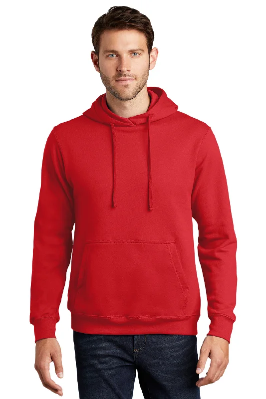 Men's tech-inspired hoodie-Port & Company Mens Fan Favorite Fleece Hooded Sweatshirt Hoodie w/ Pouch Pocket - Bright Red