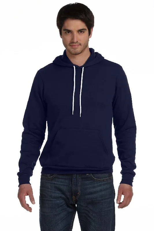 Men's cooling hoodie-Bella + Canvas Mens Sponge Fleece Hooded Sweatshirt Hoodie w/ Pouch Pocket - Navy Blue