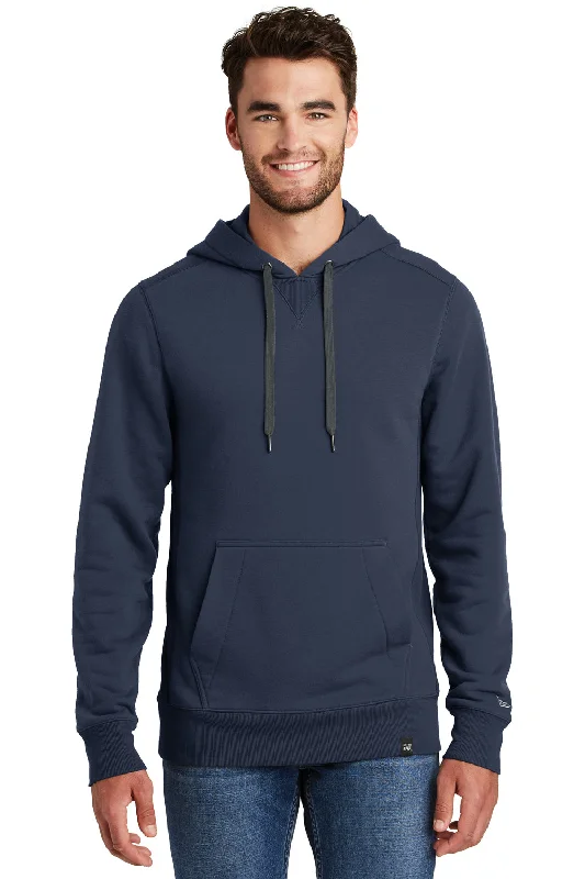 Men's weather-resistant hoodie-New Era Mens Sueded French Terry Hooded Sweatshirt Hoodie w/ Pouch Pocket - Navy Blue