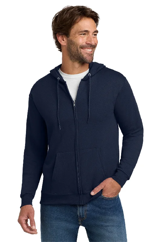 Men's sustainable hoodie-Hanes Mens EcoSmart Print Pro XP Pill Resistant Full Zip Hooded Sweatshirt Hoodie w/ Pockets - Navy Blue