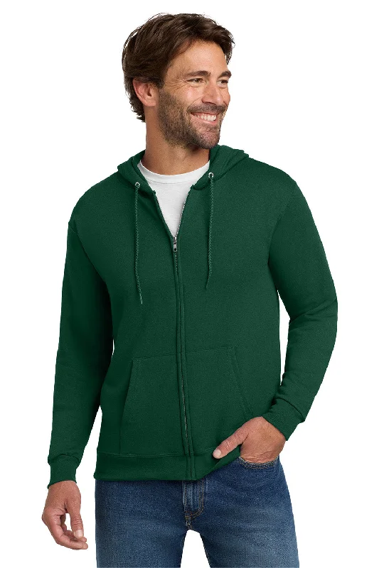 Men's summer hoodie-Hanes Mens EcoSmart Print Pro XP Pill Resistant Full Zip Hooded Sweatshirt Hoodie w/ Pockets - Deep Forest Green