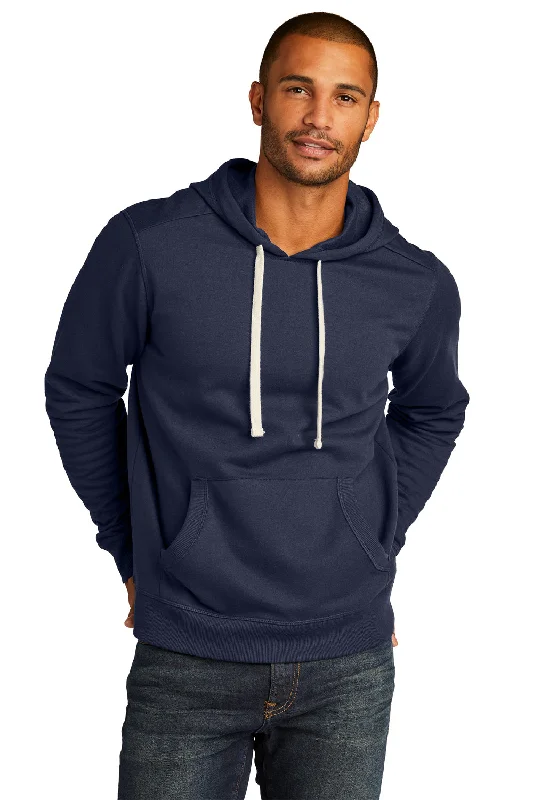 Men's wrinkle-resistant hoodie-District Mens Re-Fleece Hooded Sweatshirt Hoodie w/ Pouch Pocket - True Navy Blue