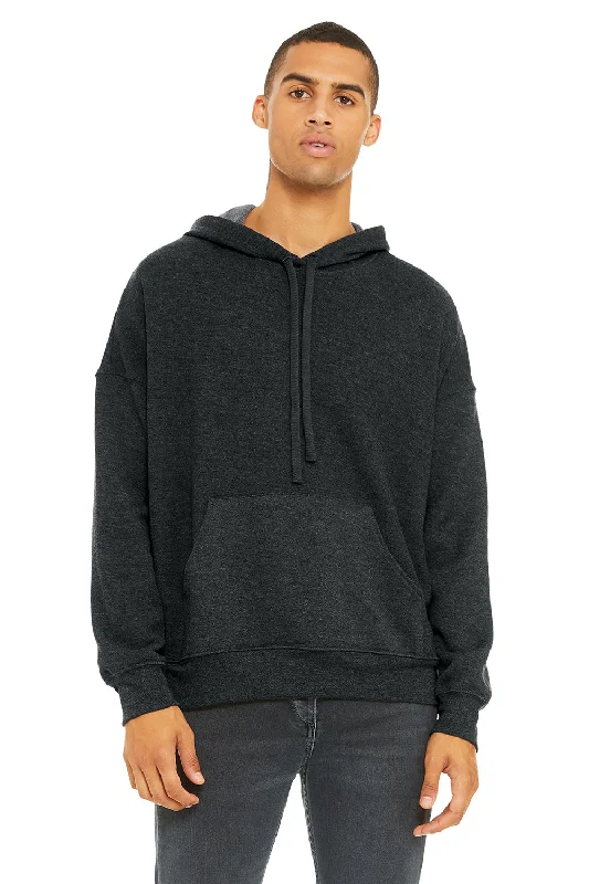 Men's breathable hoodie-Bella + Canvas Mens Sponge Fleece Hooded Sweatshirt Hoodie w/ Pouch Pocket - Heather Dark Grey