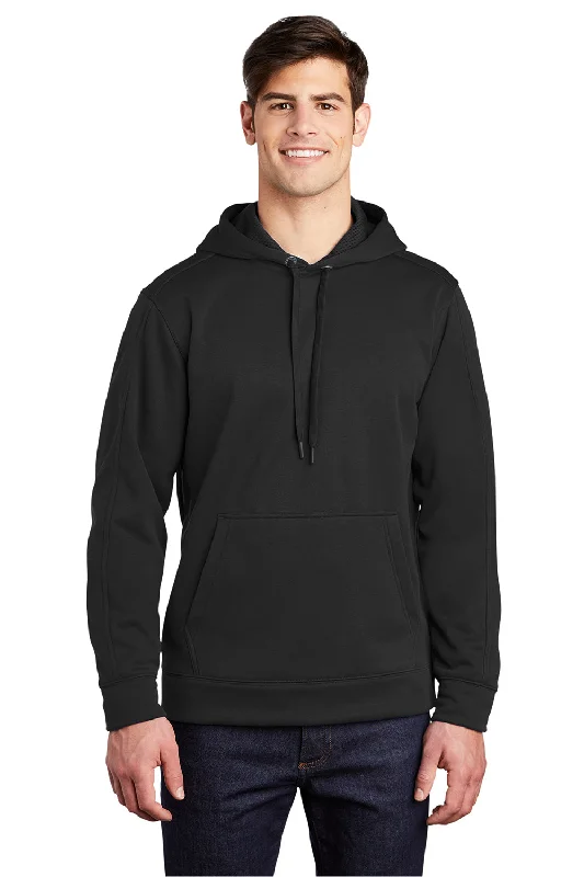 Men's summer hoodie-Sport-Tek Mens Repel Moisture Wicking Hooded Sweatshirt Hoodie w/ Pouch Pocket - Black