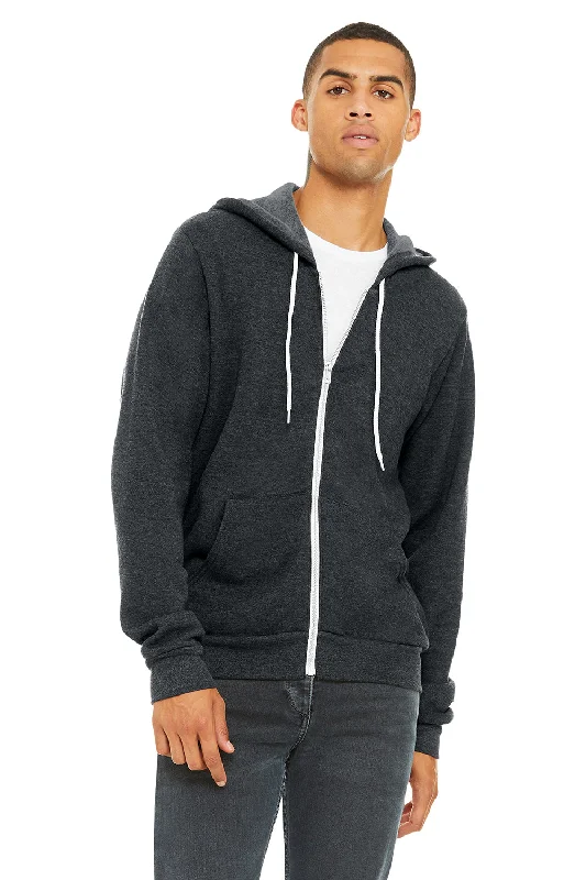 Men's quick-dry hoodie-Bella + Canvas Mens Fleece Full Zip Hooded Sweatshirt Hoodie w/ Pockets - Heather Dark Grey