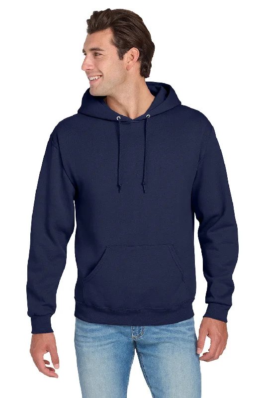 Men's fashion-forward hoodie-Jerzees Mens NuBlend Pill Resistant Fleece Hooded Sweatshirt Hoodie w/ Pouch Pocket - Navy Blue