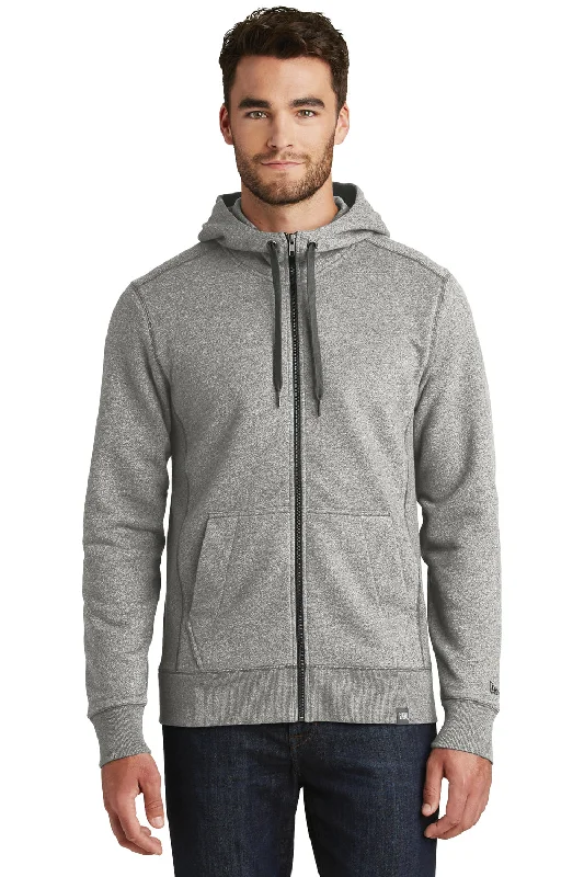 Men's sustainable hoodie-New Era Mens Sueded French Terry Full Zip Hooded Sweatshirt Hoodie w/ Pockets - Light Graphite Grey Twist