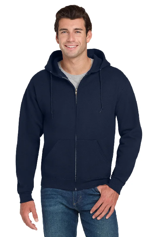 Men's lightweight hoodie-Jerzees Mens Super Sweats NuBlend Pill Resistant Fleece Full Zip Hooded Sweatshirt Hoodie w/ Pockets - Navy Blue