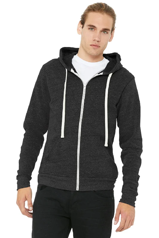 Men's lightweight hoodie-Bella + Canvas Mens Sponge Fleece Full Zip Hooded Sweatshirt Hoodie w/ Pockets - Charcoal Black