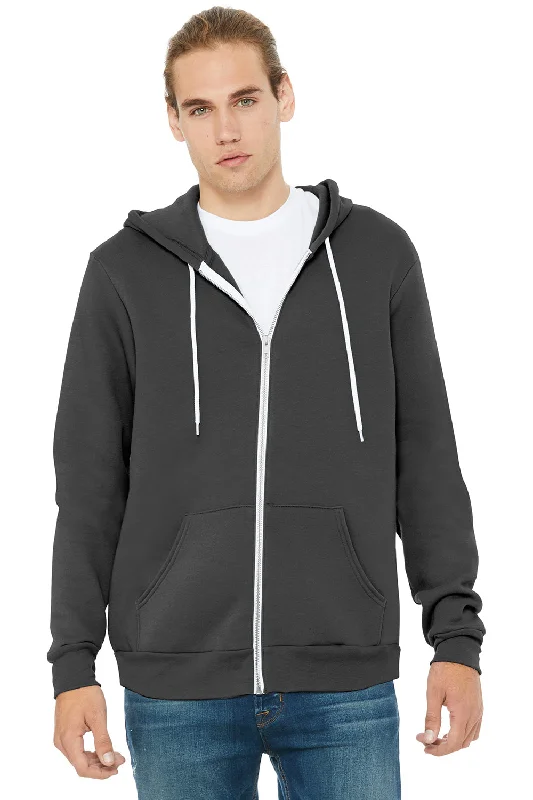 Men's sporty hoodie-Bella + Canvas Mens Fleece Full Zip Hooded Sweatshirt Hoodie w/ Pockets - Asphalt Grey