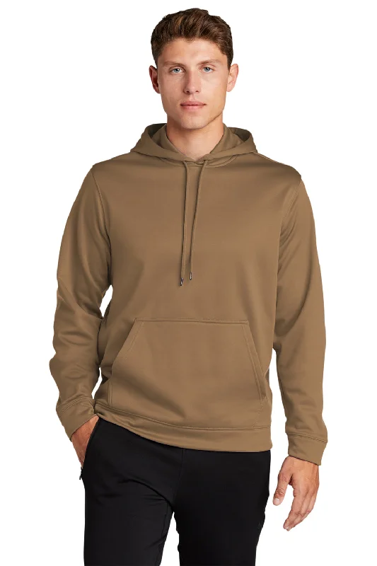 Men's non-iron hoodie-Sport-Tek Mens Sport-Wick Moisture Wicking Fleece Hooded Sweatshirt Hoodie w/ Pouch Pocket - Woodland Brown