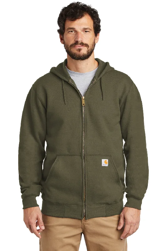 Men's eco-conscious hoodie-Carhartt Mens Full Zip Hooded Sweatshirt Hoodie w/ Pockets - Moss Green