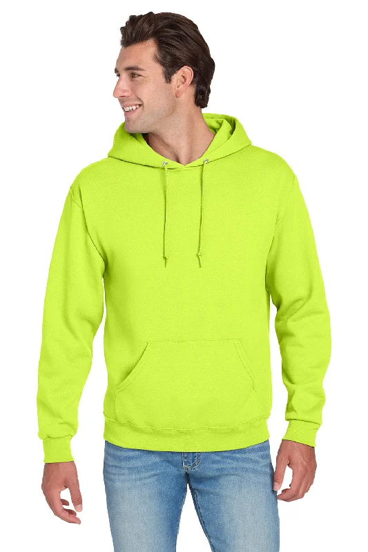 Men's lightweight hoodie-Jerzees Mens NuBlend Pill Resistant Fleece Hooded Sweatshirt Hoodie w/ Pouch Pocket - Safety Green