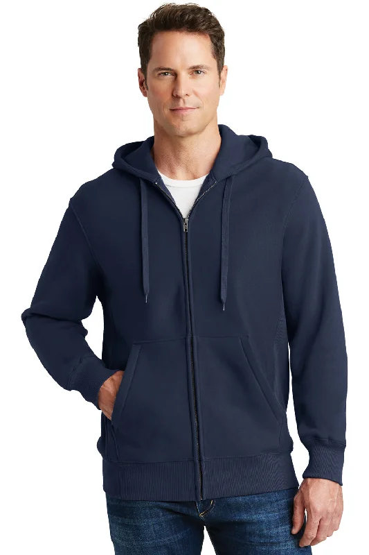 Men's modern hoodie-Sport-Tek Mens Fleece Full Zip Hooded Sweatshirt Hoodie w/ Pockets - True Navy Blue